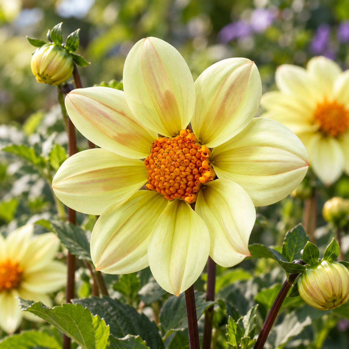 Bulbes de fleurs non-traité Dahlia à fleur simple Happy Days Lemon HDLE105® calibre 1