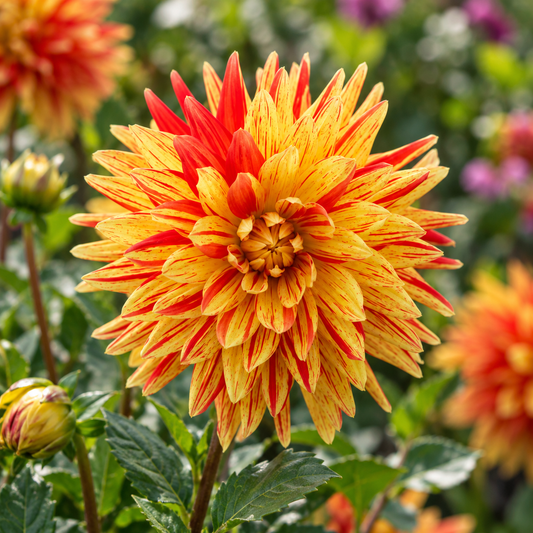 Bulbes de fleurs non-traité Dahlia cactus et semi-cactus Striped Vulcan calibre 1