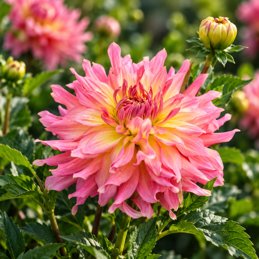 Bulbes de fleurs non-traité Dahlia décoratif Go Go Pink Yellow calibre 1