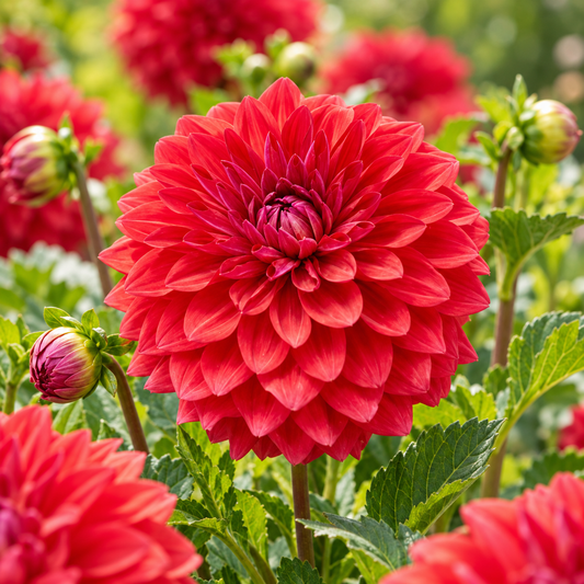 Bulbes de fleurs non-traité Dahlia décoratif Red Mylene calibre 1