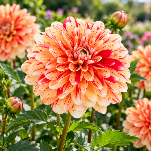 Bulbes de fleurs non-traité Dahlia décoratif Striped Nagano calibre 1