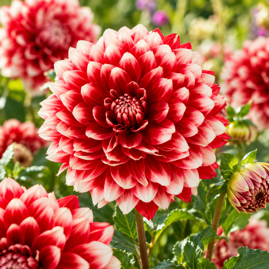 Bulbes de fleurs non-traité Dahlia lacinié / dentelé Red and White Fubuki calibre 1